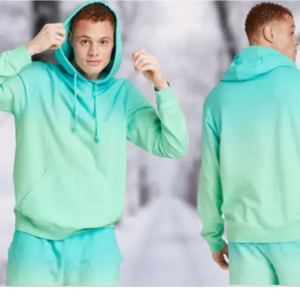 Men's Tie-Dye Regular Fit Hooded Pullover Sweatshirt-Aqua Green-M